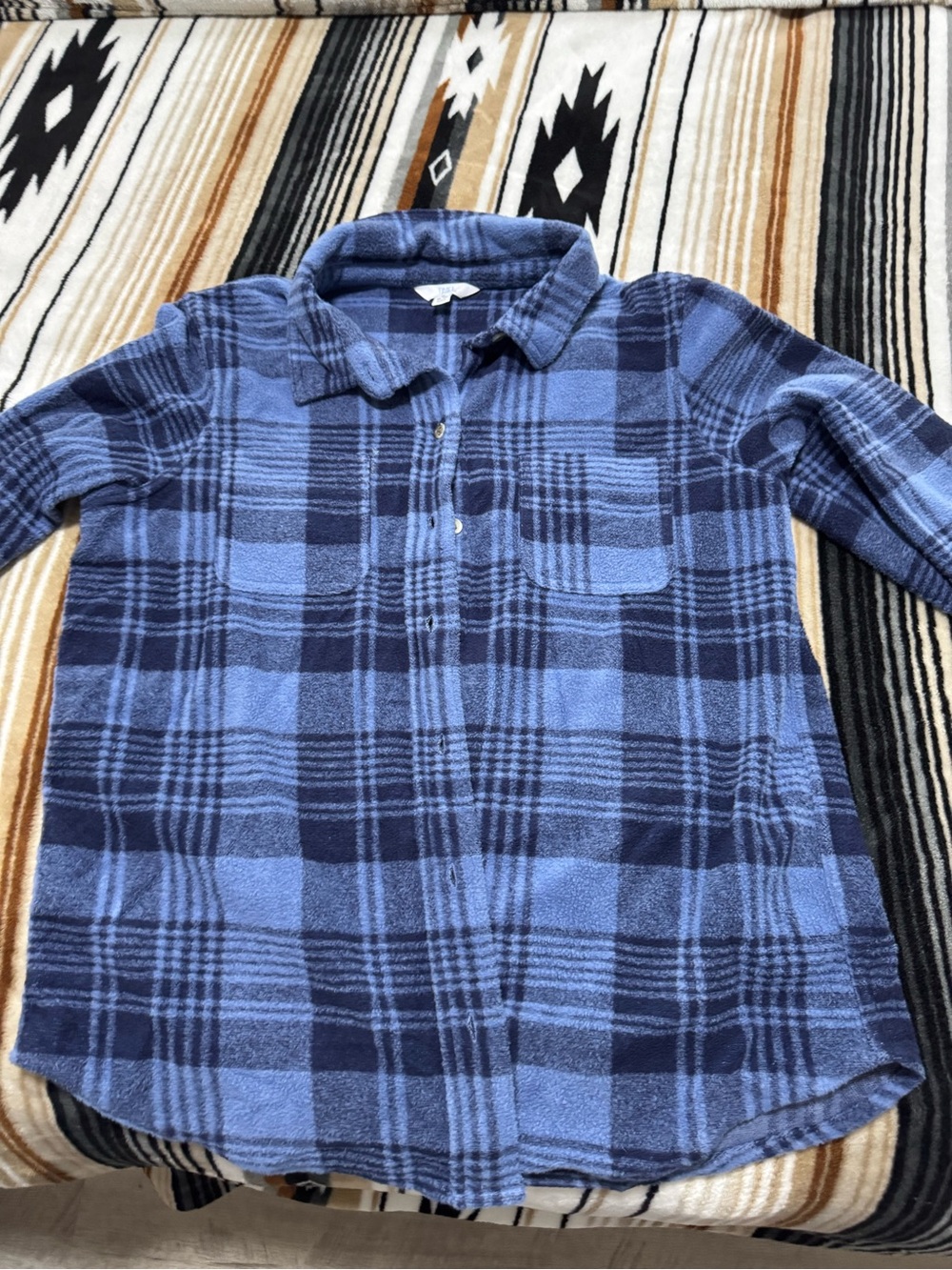 Time and Tru Blue Plaid Button-Front Shirt